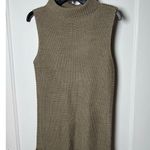 Tribal Chunky Knit Mock Neck Sleeveless Tank Tan Long Tunic Sweater Small Chic Photo 1