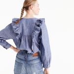 J.Crew ‎ Denim Chambray Ruffled Long Sleeve Popover Cotton Blouse Blue Size 4 Photo 3
