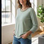 J. McLaughlin  Mint Green Jeweled Collar Sweater L Photo 1