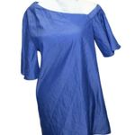Tibi Dark Blue Chambray Off the Shoulder Dress Womens Sz 2 Asymmetrical Babydoll Photo 2