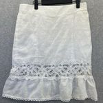 Rebecca Taylor  Women's Tulip Skirt Solid White Linen Size 10 Crochet Hem Lined Photo 0