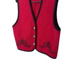 L.L.Bean Vintage Wool Vest Women's Medium Red Black Embroidered Sleeveless Photo 2