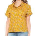 Rachel Zoe  Golden Yellow Floral Button Down 100% Linen Short Sleeve Top Size XS Photo 0