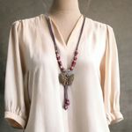Retro Hollow Copper Butterfly Pendant With Ceramic Beads Necklace Ethnic‎ Style Photo 2