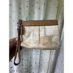 Coach Signature Horse Carriage Signature Design Leather Trim Zip Wristlet Photo 1