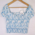 Lush Clothing LUSH Blue Swirl Short Sleeve Smocked Top Size L Photo 1