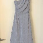 Banana Republic  One Shoulder Pleated Fit & Flare Pinstripe Dress Size 4 Photo 11