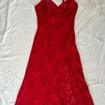 Victoria's Secret Vintage Victoria’s Secred Red Satin Lace Burnout Floral Rose Slit Slip Dress Photo 0
