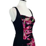 Tropical Escape Women's Black Pink Floral Ruched One Piece Swimsuit Size 6 Photo 1