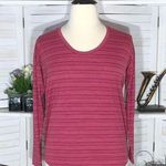 Athleta  long sleeves shirt rounded hem striped pink stretchy scooped neck Sz L Photo 0