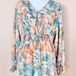 Emery Rose Sage Green, Peach & Light Brown Floral Long Sleeve Dress. Orange Size 1X Photo 1