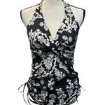 Lands' End Black White Gray Floral Ruched Halter Swim Tankini Top Size 16 Photo 0