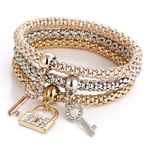 Stackable Lock & Key Charm Bracelet Set (3 Piece) Photo 1
