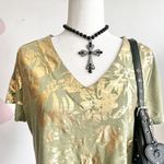 Green Gold Floral Top, Boho, Y2K, Fairycore, Soft Grunge, Earthy, Large, Vintage Photo 1
