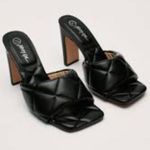 Nasty Gal  Black Faux Leather Quilted Heeled Mules Photo 2