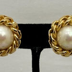 Christian Dior Signed Gold Tone Faux Iridescent Pearl Clip on Earrings Photo 0
