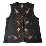 Vtg Southern Lady Womens Sweater Vest M Black Music Notes Trumpet Drum Christmas Size M Photo 0