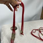 Red suede leather tie hip belt concho w/beads fringed silver metal southwestern Photo 3
