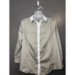 Lane Bryant  Shirt Womens 24 Beige White Contrast Trim Button Front Tunic Top Photo 1
