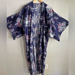 Vintage Japanese Cotton Kimono Navy Floral Pagoda Print Made in Japan Blue Size L Photo 9