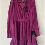 Lulus New Purple Magenta Metallic Sheer Long Sleeve Mini Dress Size Medium Party Photo 0