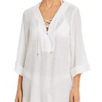 NWT J. Valdi Santa Barbara Big Shirt Tunic LaceUp Texture Stripe Coverup L White Size L Photo 2