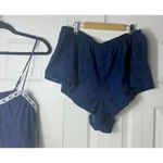 Victoria's Secret Victoria’s Secret Navy Eyelet Lace Trim Ruffle Crop Top Pajama Short Set L Photo 3