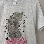 Hanes Gray and Pink Short Sleeve Tee with Cheetah Graphic Photo 1