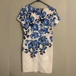 Talbots  Floral Blue White Sheath Dress Size 8 Medium Short Sleeve Cotton Classy Photo 1
