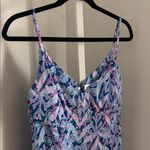 Lilly Pulitzer Keana Satin Midi Slip Dress Blue and Pink Print Women’s Size 8 Photo 3