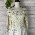 Handmade  Wide Neck Beige Crochet Floral Sweater Photo 1