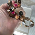 Vintage long 32” petrified wood, abalone, mother of pearl 60’s necklace Orange Photo 2