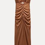 ZARA  dress maxi wrap cut out draped Tan  fitted evening party wedding Dress Photo 9