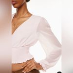 Wilfred Aritzia Wistful V Neck Sheer Long Balloon Sleeve Smocked Top Pink Medium Photo 2