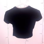 Black Embroidered Short Sleeve Crop Top Photo 3