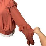 frame denim Frame High Neck Long Sleeves Ruffled Smocked Chiffon Blouse Spice Womens Size M Photo 7