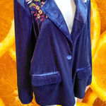 Colleen Lopez Velvet Embroidered Blazer Jacket Womens 1X Navy Blue Floral Photo 0
