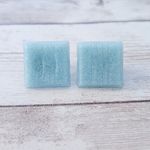 Vintage Clip On Earrings Light Blue Square with Line Design Photo 1
