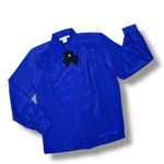 Vintage 80s Design Elements Pleated Removable Neck Bow Blouse Blue 10 Photo 12