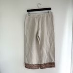 J Jill Womens Pants Flax Embroidered Hem Cropped Linen Blend Pull On Size Small Tan Photo 1