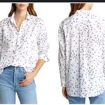 Frank & Eileen Barry button up cotton navy yellow butterfly print casual fall S White Photo 1