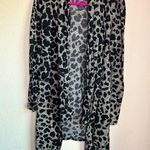 Adora Greige Leopard Animal Print Gauzy Open Front Waterfall Hem Cardigan M Gray Size M Photo 0