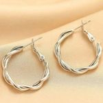925 Sterling Silver Twisted Hoop Earrings Photo 0