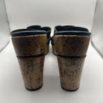 Brighton Black Leather Cork Wedge Sandals Silver Buckle Heels Size 8.5M Brazil Photo 1