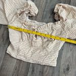 Urban Outfitters Gingham plaid neutral tan puffed sleeve cottagecore coquette blouse Photo 2