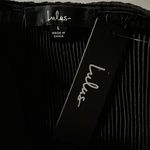 Lulus NWT L Black Deep V-Neck Sweet Victory Tie Front Peplum Hem Pleated Blouse Photo 2