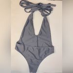 L'Amorae Women’s Sexy Plunging‎ Neck Tie Backless Bodysuit Swimsuit Size M Gray Size M Photo 10