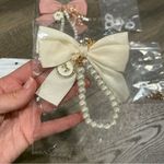 3 Ribbon Bow Feminine Gold Charm Metal Rhinestone Pearl Wristlets Keychains NWT Pink Photo 3