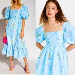 Self Portrait NWOT Self-Portrait Watercolor Taffeta Blue Puff Sleeve Floral Midi Dress Size 6 Photo 1