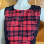 Chetta B  Red Black Plaid Lace Trim Sleeveless Sheath Dress 2 Lumberjack Buffalo Photo 3